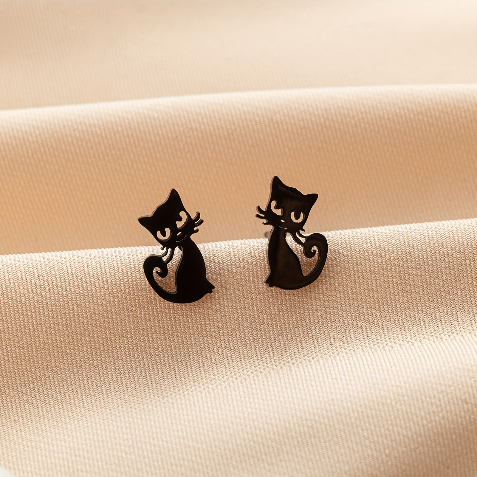 Image of 1 Pair Cute Cartoon Cat Small Stud Earrings, Stainless Steel Simple Pet Cat Ear Piercing Jewelry For Women