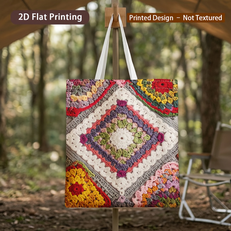 TEMU Printed Design - Not Textured 2d Flat Printing 1pc Women Shoulder Bag With Floral Warm Cozy Pattern Reusable Durable Lightweight Foldable Large