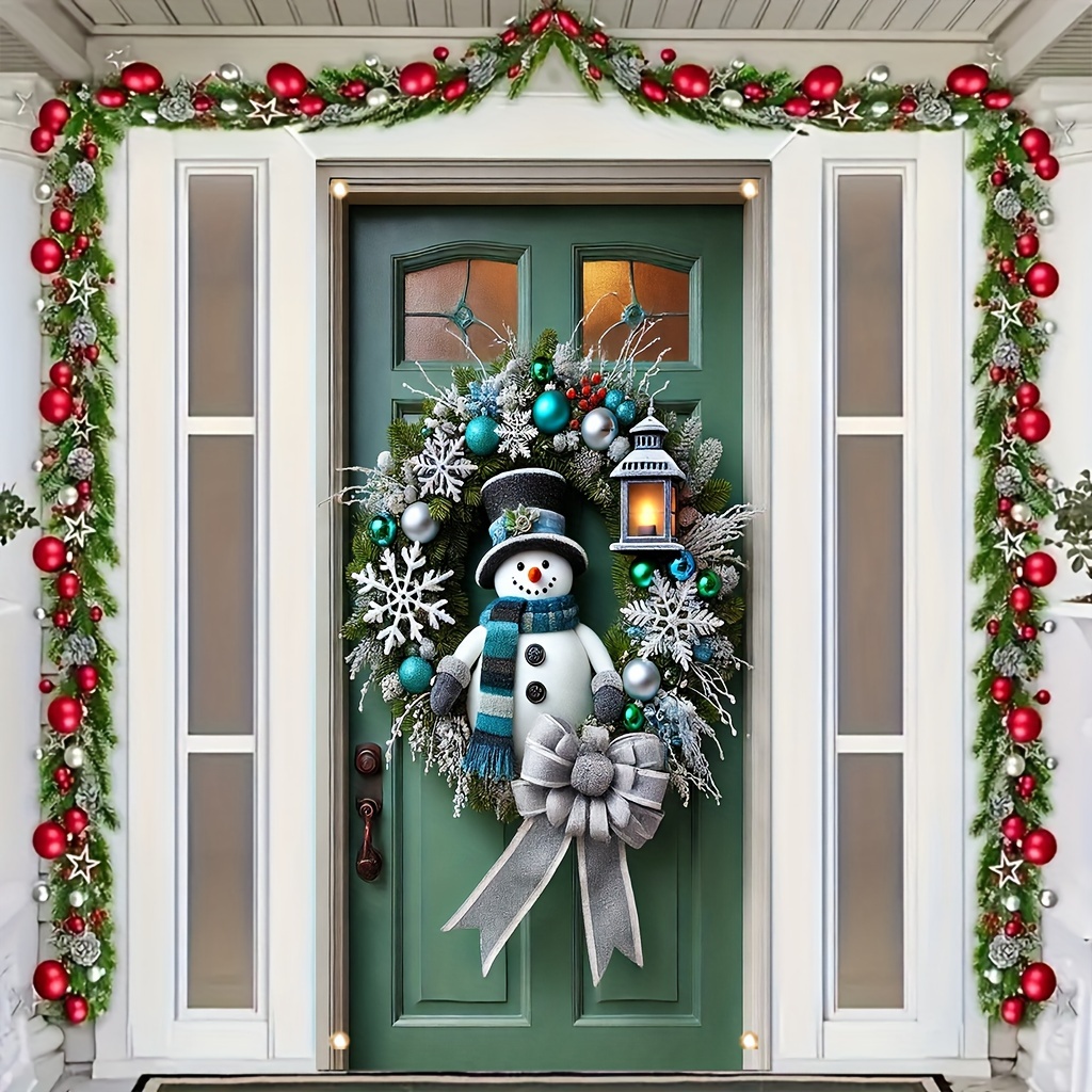 

1pc Polyester Christmas - 35x70 Snowman Wreath , Multipurpose Hanging Decoration For & , No Needed