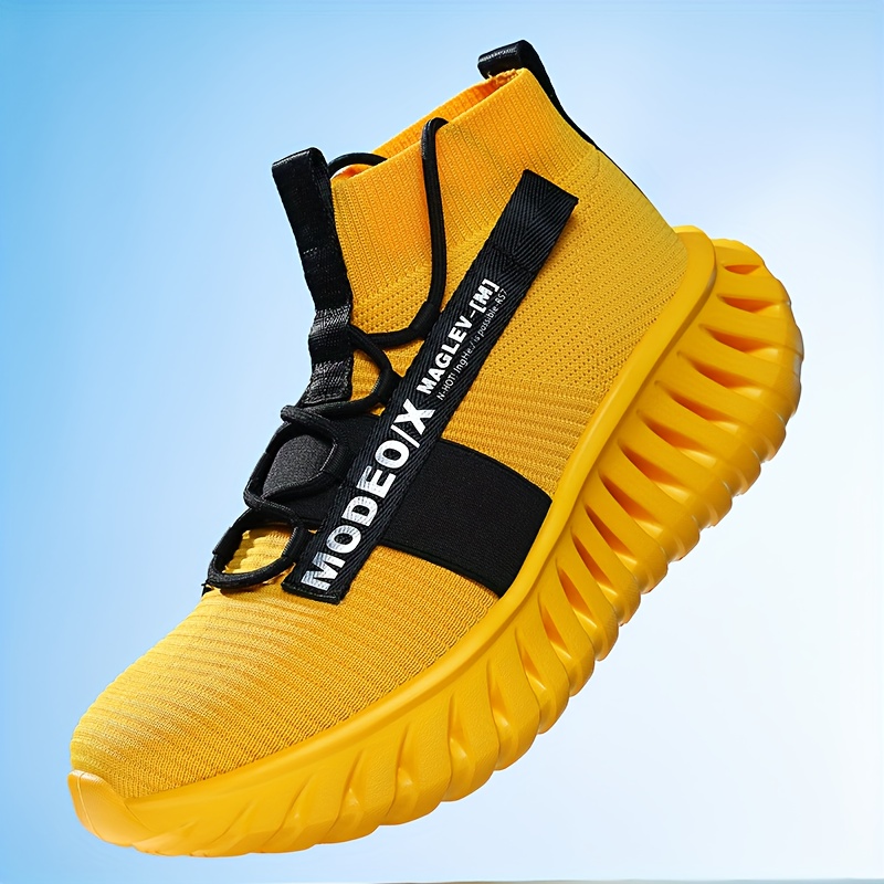 Men's Fashion Mid-Top Shoes, Men's Casual Sneakers, Breathable Mesh, Lightweight and Shock-Absorbing, Wide Elastic Band Design for a Snug Fit