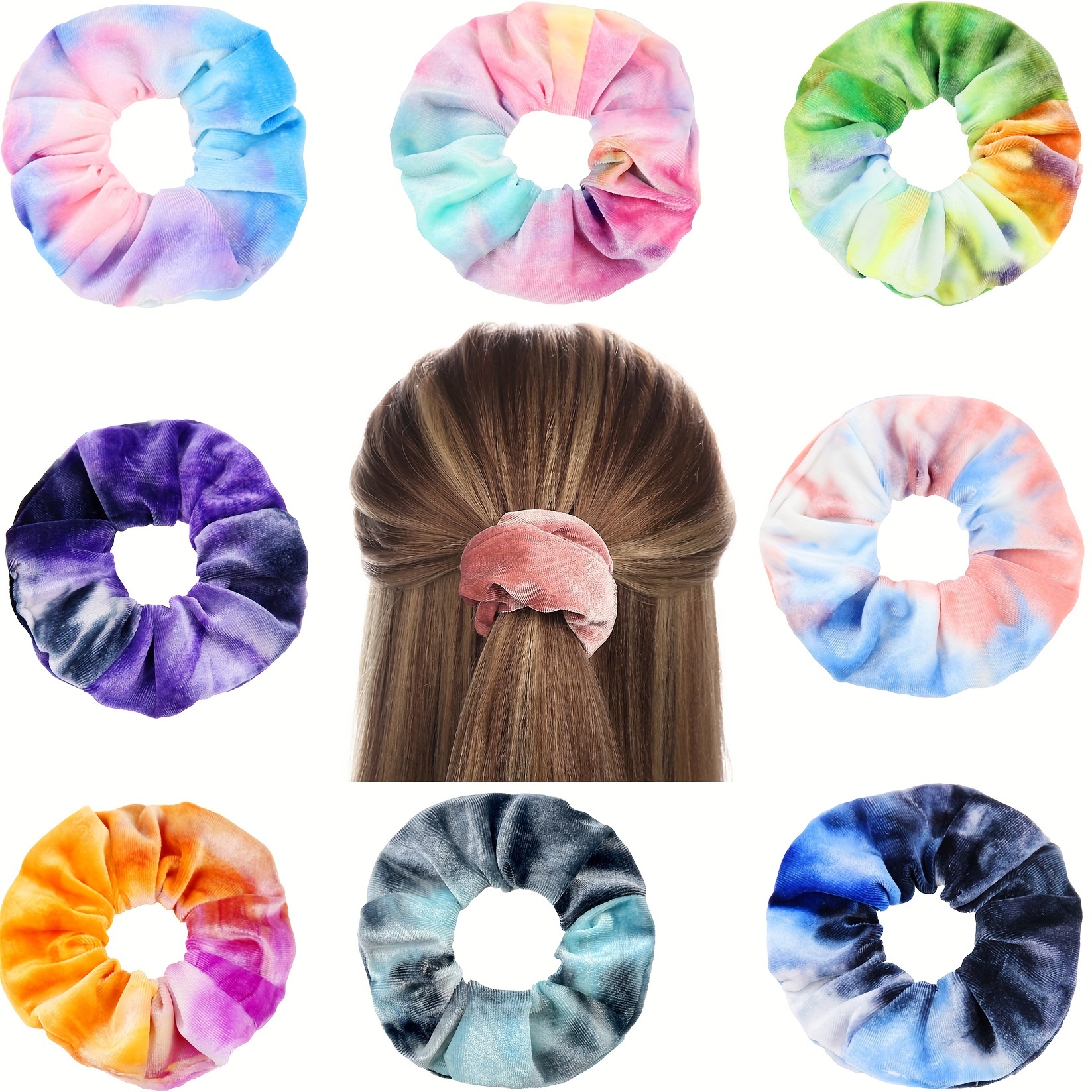 

6/12-piece Plush Tie-dye Scrunchies - Soft Velvet Hair Bands For Women & Girls, Perfect For Ponytails & Updos, Halloween Ready