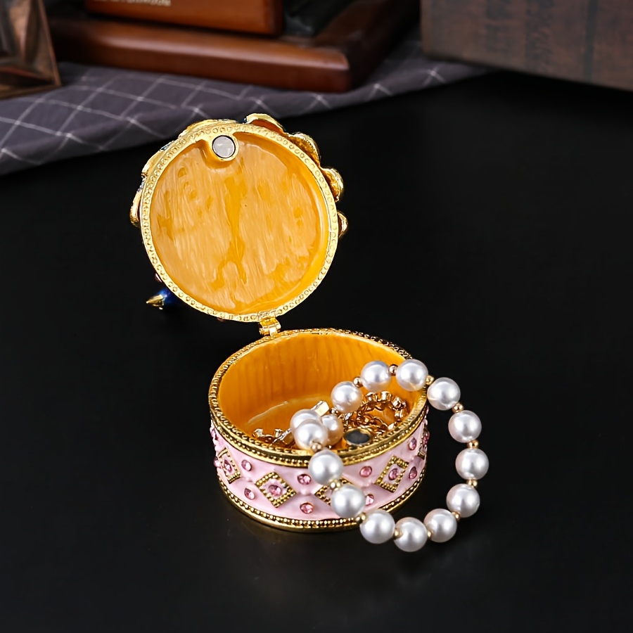 Elegant Peacock Enamel Jewelry Box Vibrant Colorful Metal, Round  Accessory Organizer with Magnetic Closure Wedding Gifts, Valentine'S Day 