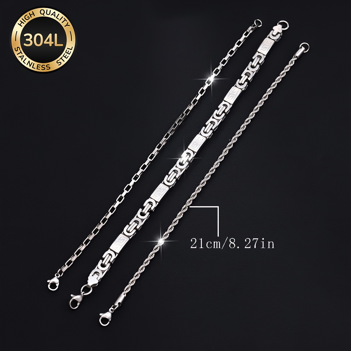 3pc Waterproof 304 Stainless Steel Men's Bracelet Set