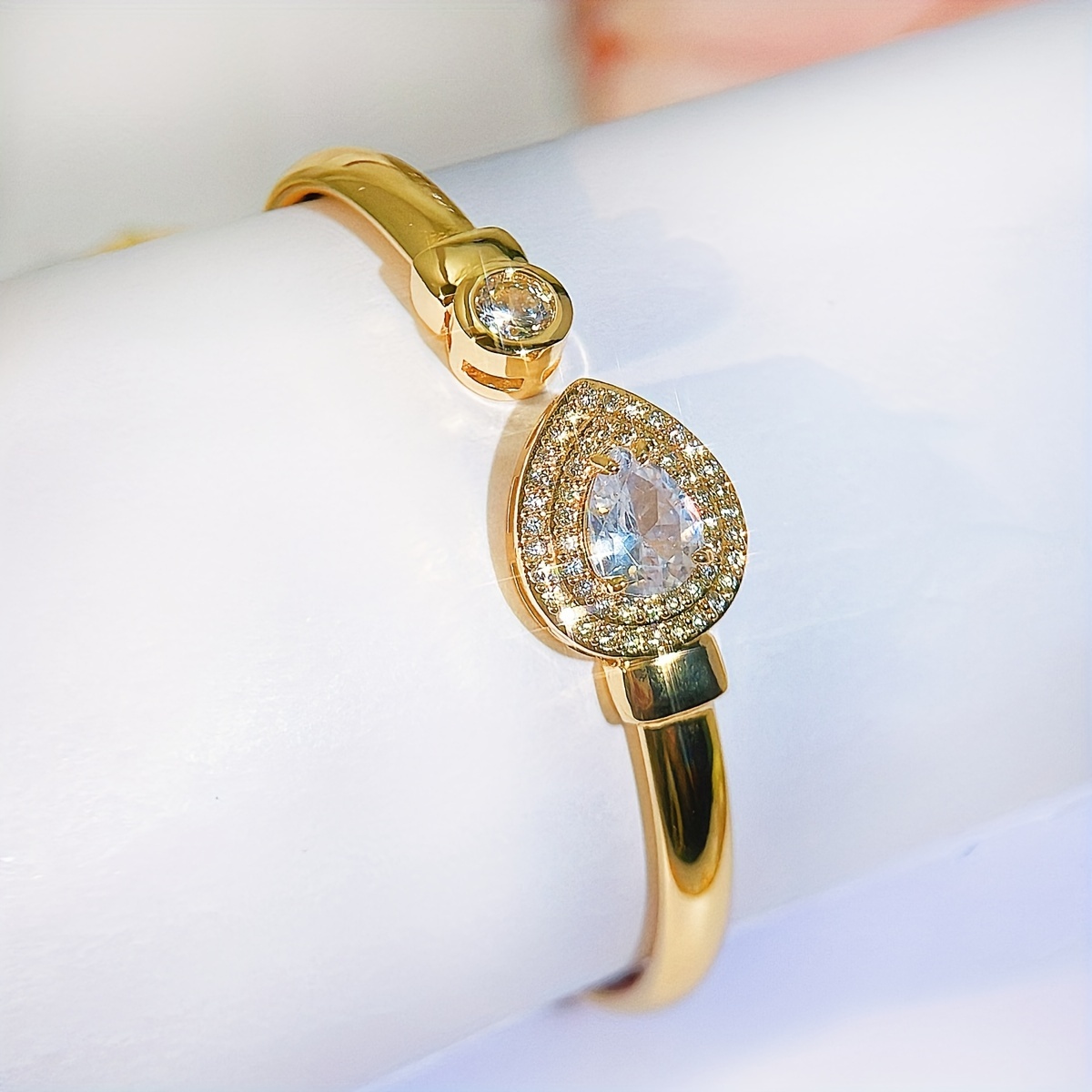 Heart CZ Bangle Adjustable Golden Plated