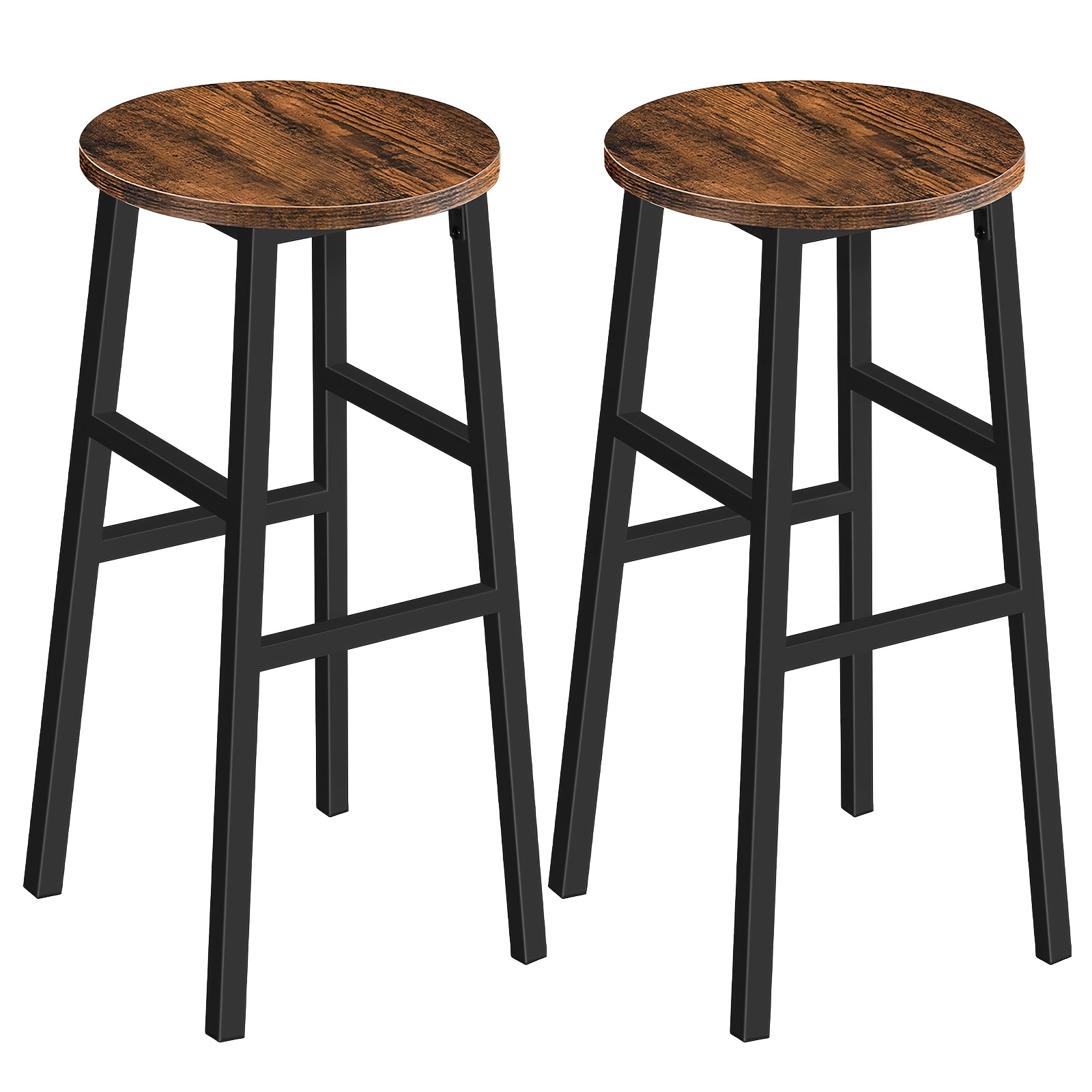 TEMU Ensemble de 2 tabourets de bar industriels marron vintage, chaises de comptoir rondes de 28 pouces avec -pieds, faciles à installer pour