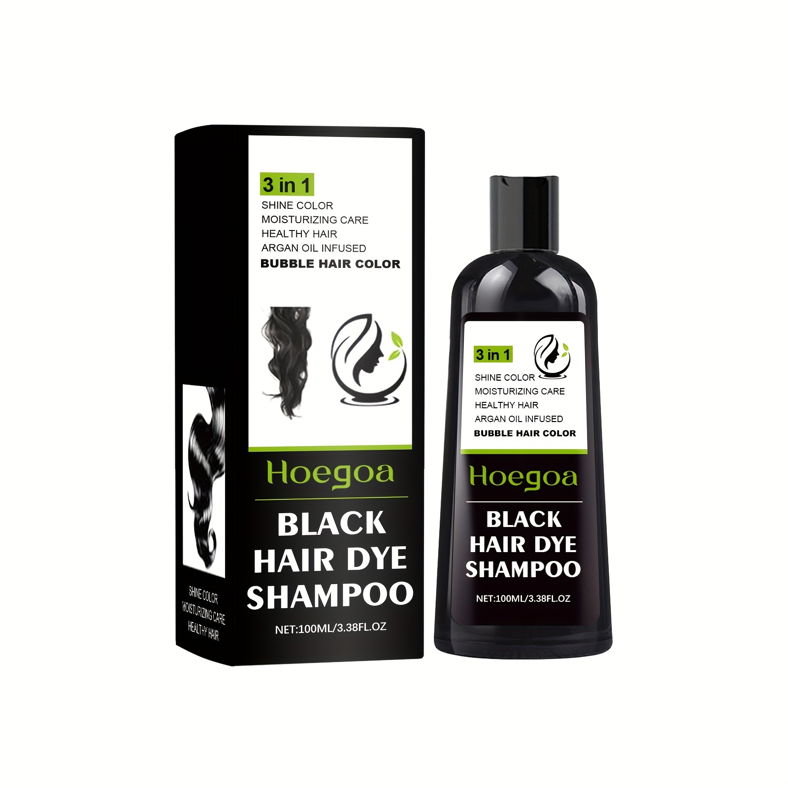 

Hair Dye Shampoo, 100ml/3.3fl.oz, Black Color, 3 In 1 Shine, Nourishment And Color, Easy Self-home Hair Coloring, No Needed, With Natural Argan Oil, For Vibrant Healthy Hair