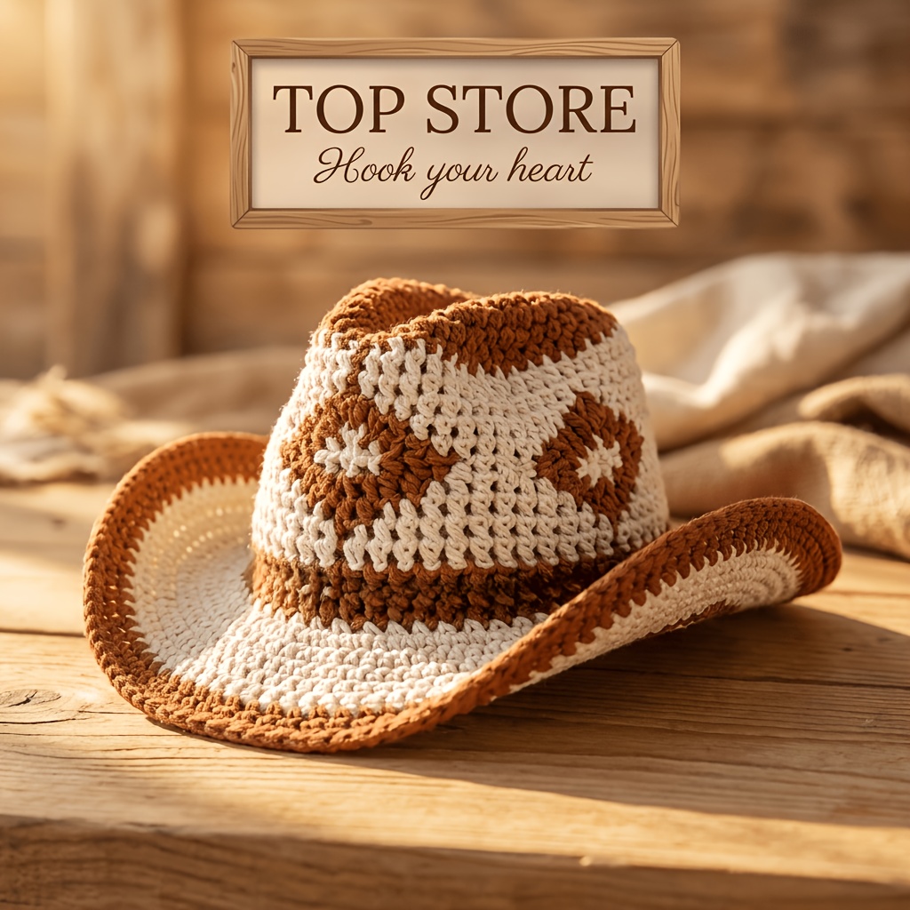 TEMU 1 Set, Boho Crochet Cowboy Hat Kit, Adult Handmade Diy Crochet (not A Finished Product, Needs To Be Hand-knitted) - Crochet Amigurumi Kit -