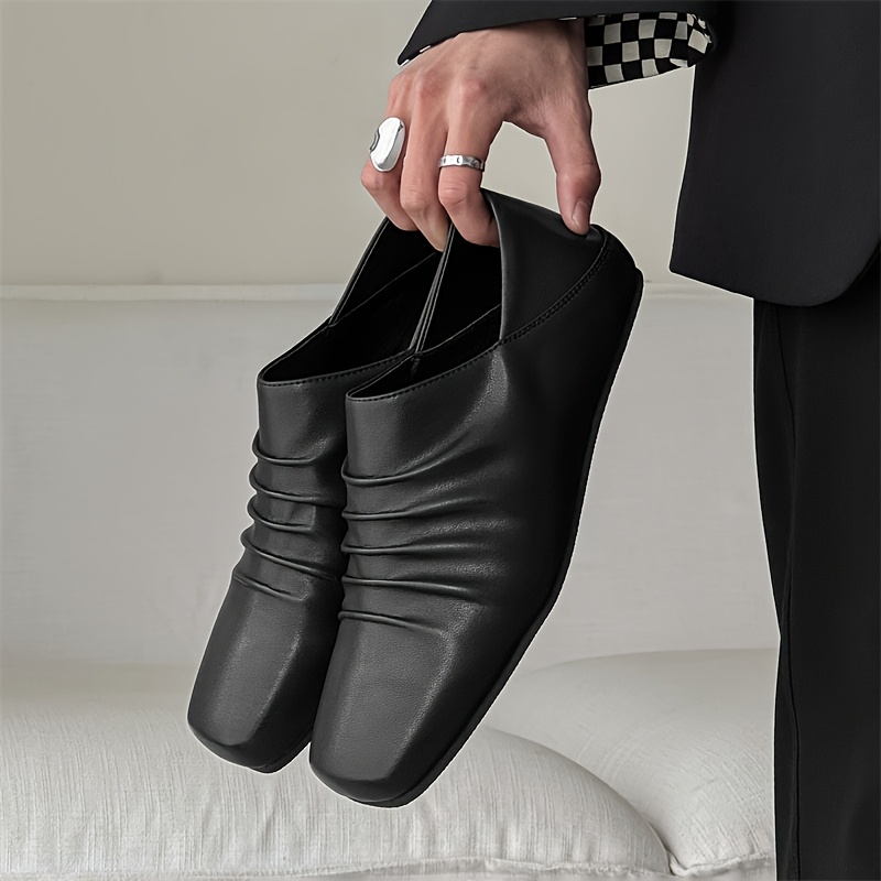 square toe pleated design semi slip mule shoes men's shoes - Temu