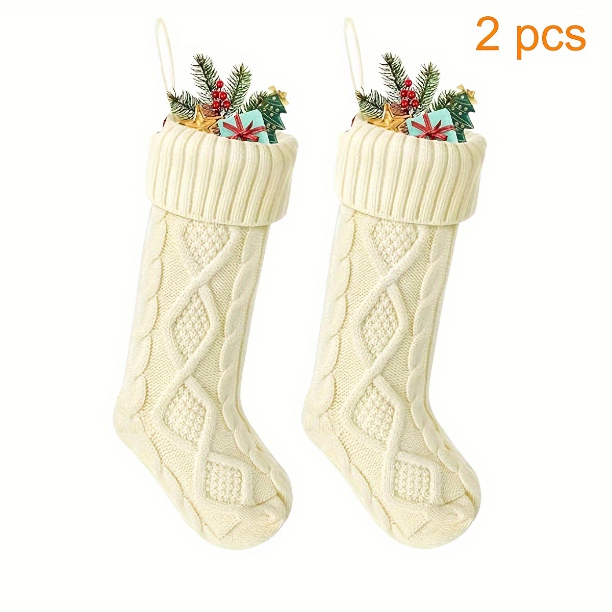 

2pcs, Christmas Gift Socks. Christmas Decoration Socks, Christmas Candy Bags, Large Capacity, Stable Fit Acrylic Material, Three- Twisted Texture, Solid Design