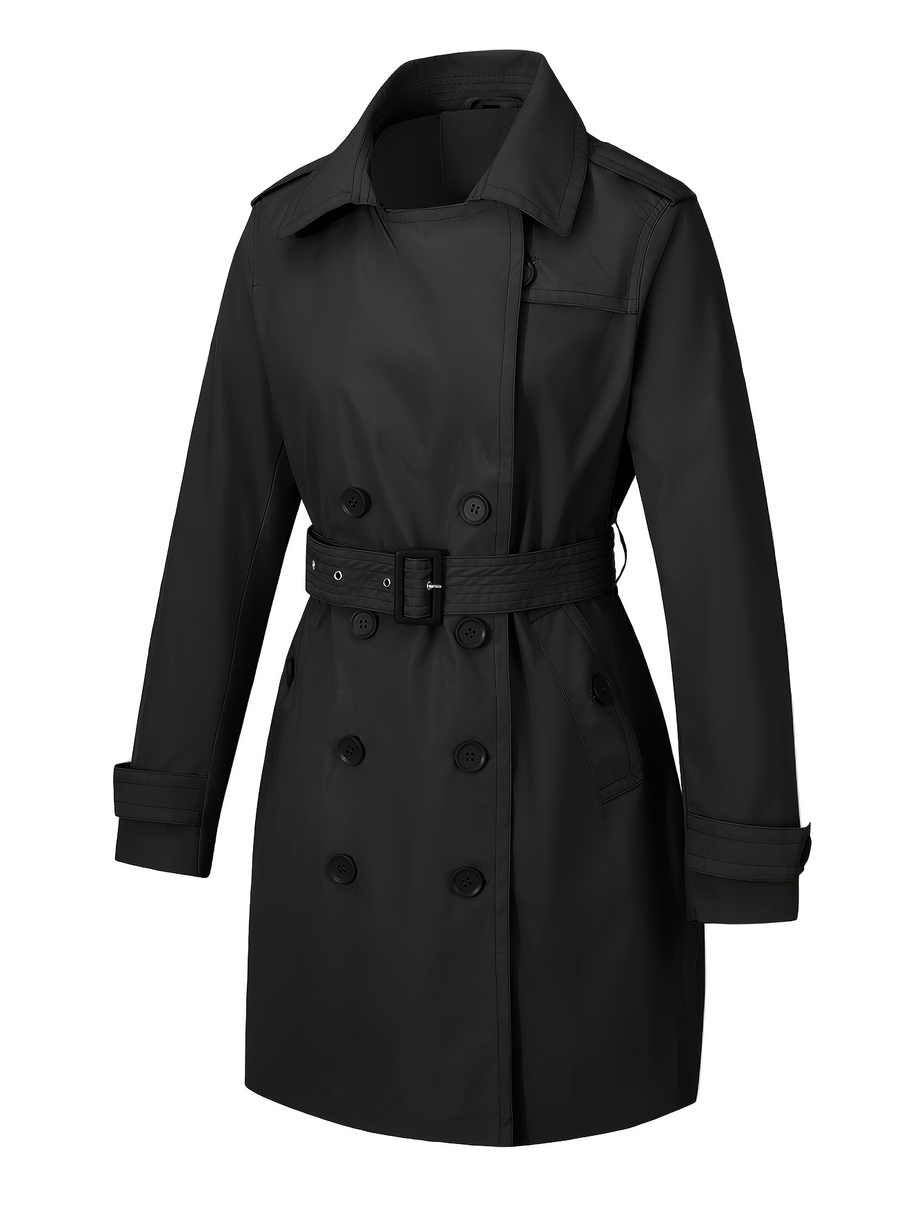 elegante polyester trenchcoat voor dames, 100%     geweven bovenkleding met riemdetail, veelzijdige casual commuterstijl met polyester voering 2