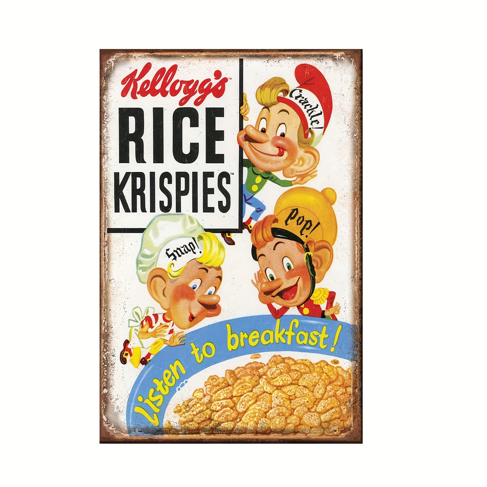 

Rice Krispies Vintage Metal Sign - Retro Iron Wall Decor, Uv Protected & Fade Resistant, Pre-drilled, Hd Print 8x12