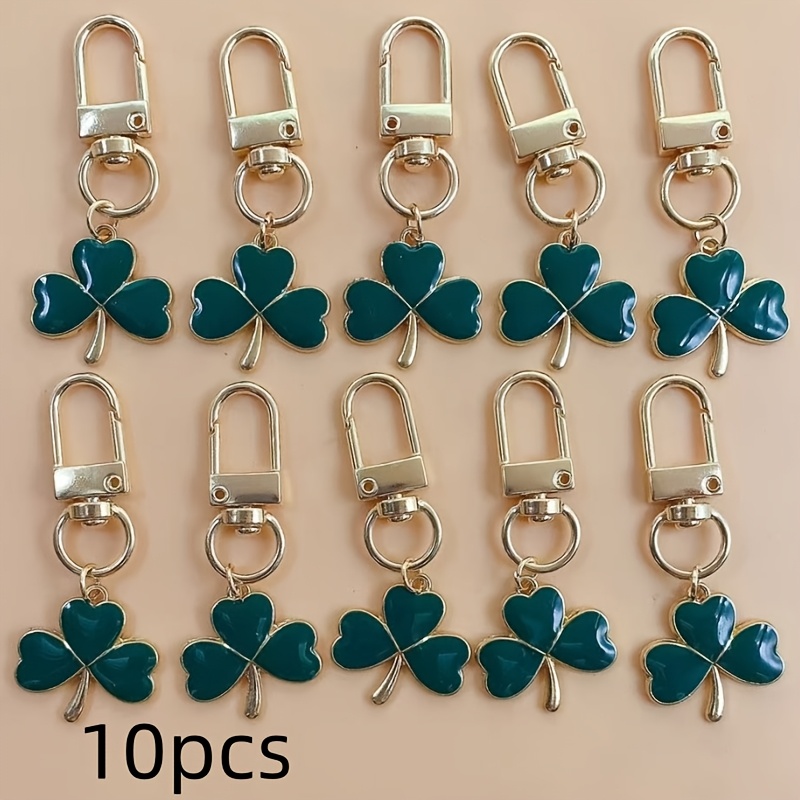 TEMU 10pcs Of Alloy Simulation Clover Keychains, Keychain Ornaments, Backpack Decorations, Holiday Gifts