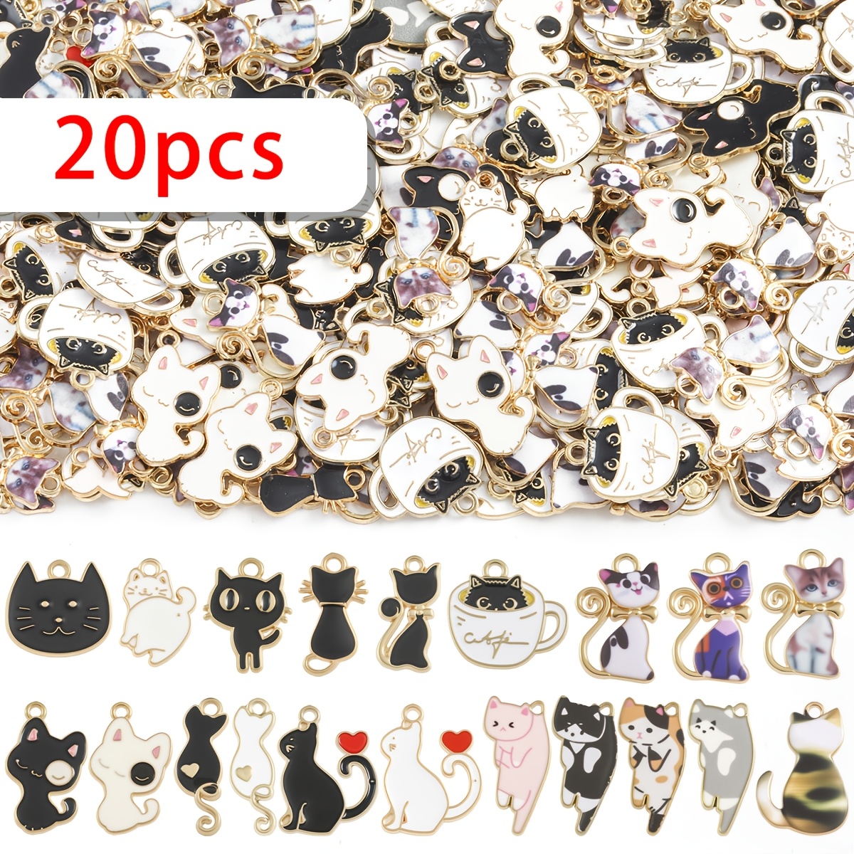 E-shop 20 Stück goldene, gemischte, niedliche Katzen-Serie, Legierung, Emaille-Anhänger, Schmuck, geeignet für Halsketten, Armbänder, Ohrringe,