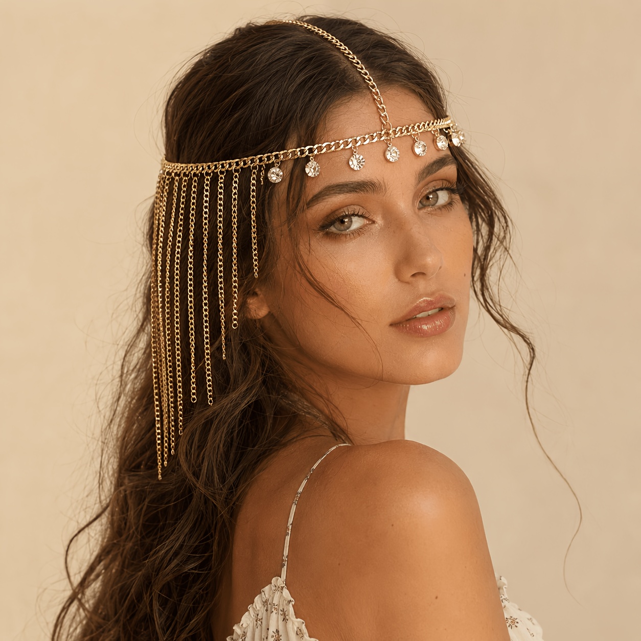 TEMU 1pc Of Women's Bohemian Vintage Tassel Teardrop Alloy Headpiece, Suitable For Nightclub Parties, Banquets, Weddings, And Bridal Wear