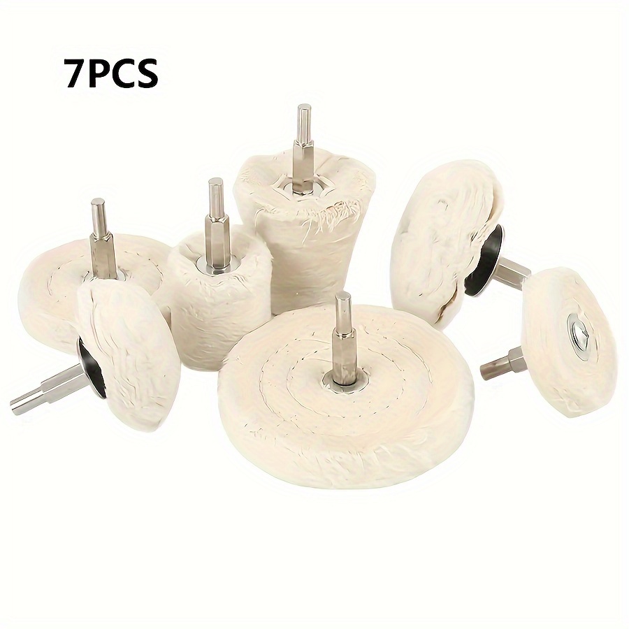 E-shop 7-teiliges Polierscheiben-Set Weißes Polierpad Mop Kit, Radförmiges Polierwerkzeug für Metall, Aluminium, Edelstahl, Chrom, Schmuck, Holz,