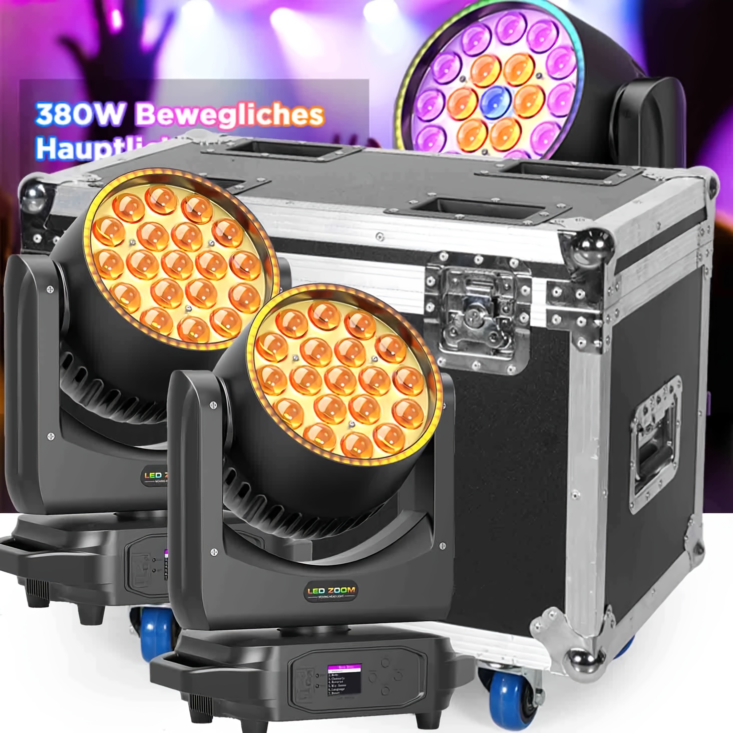 2pcs Set Of 380W   Adjustable Focus   Heads With A   Aviation Case, 19*20W  +60*0.2W 5050RGB   Light Strips, Supporting RGBW DMX Suitable For DJs, Nightclubs, KTV, Bars, Theatres, Parties