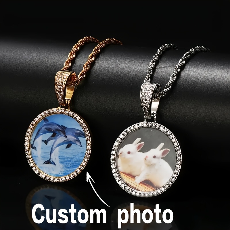 

Personalized Custom Color Printed Photo Necklace Hip Hop Round Photo Frame Pendant Jewelry Memorial Gift