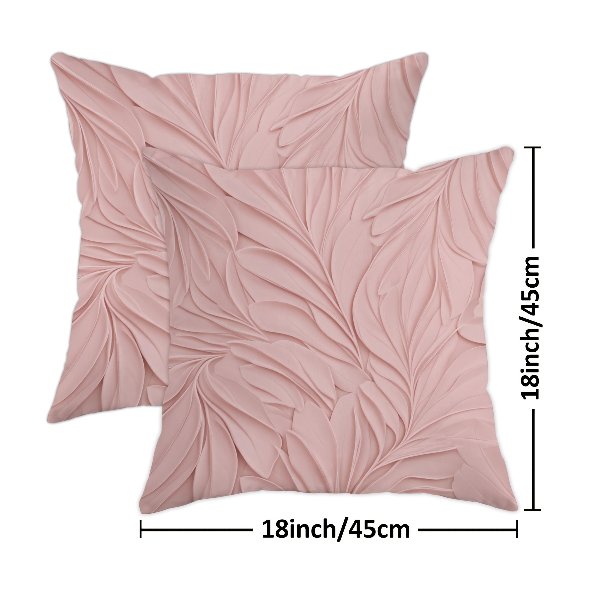 TEMU 2pcs 2d Flat Leaf Throw Pillow Covers, Elegant Modern Petal Texture Soft Velvet Washable Square Pillow Cases For Living Room Bed Office Sofa