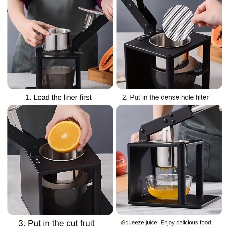 3 piece stainless steel manual juicer set commercial grade hand press extractor for fresh lemon squeezer pomegranate watermelon press kitchen tool with large capacity bowl details 2
