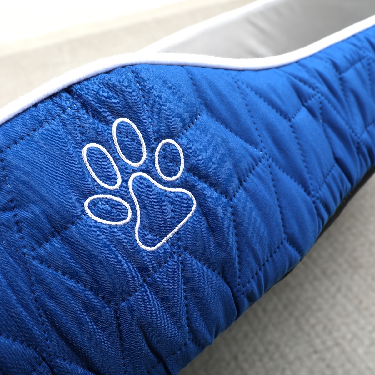 luxurious royal blue plush dog bed mat reversible     with non slip bottom quilted design for small to medium breeds oval shaped pet nest pad large dog bed Product details 0
