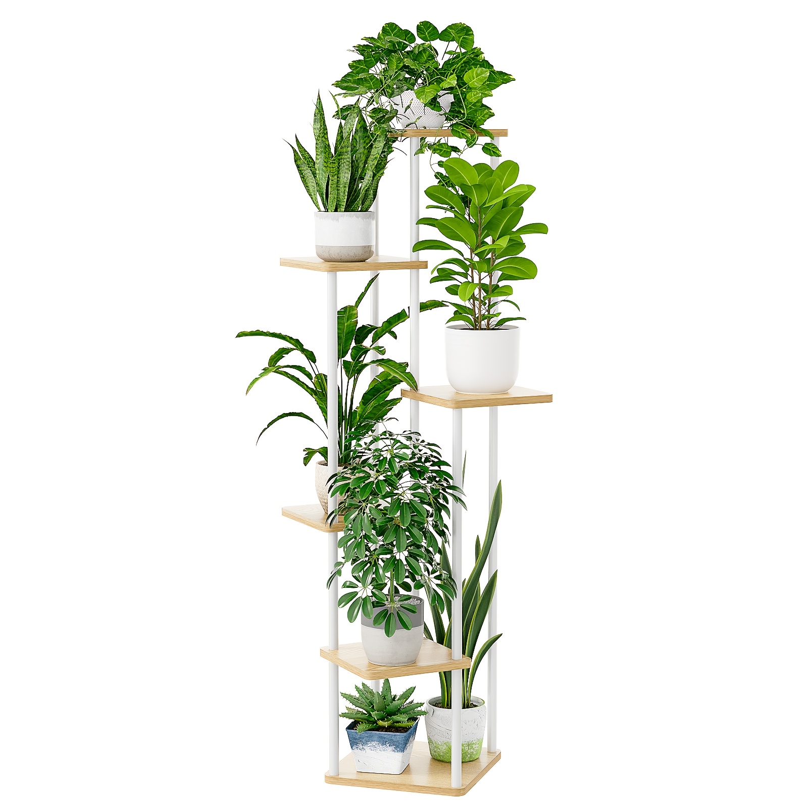 Image of Bamworld Tall Plant Stand Indoor 6 Tier Metal Plant Shelf For Multiple Plants, Corner Tiered Flower Stand For Patio, Garden, Balcony, Living Room, Bedroom (white)