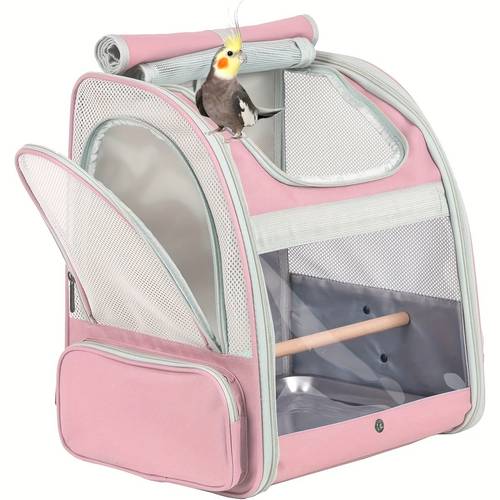 tragbarer vogel-tragerucksack mit reißverschluss, atmungsaktivem polyester, reisekäfig mit verbessertem tablett und sitzstangen für kleine , grüne , nymphensittich, papagei - gemischte farbe