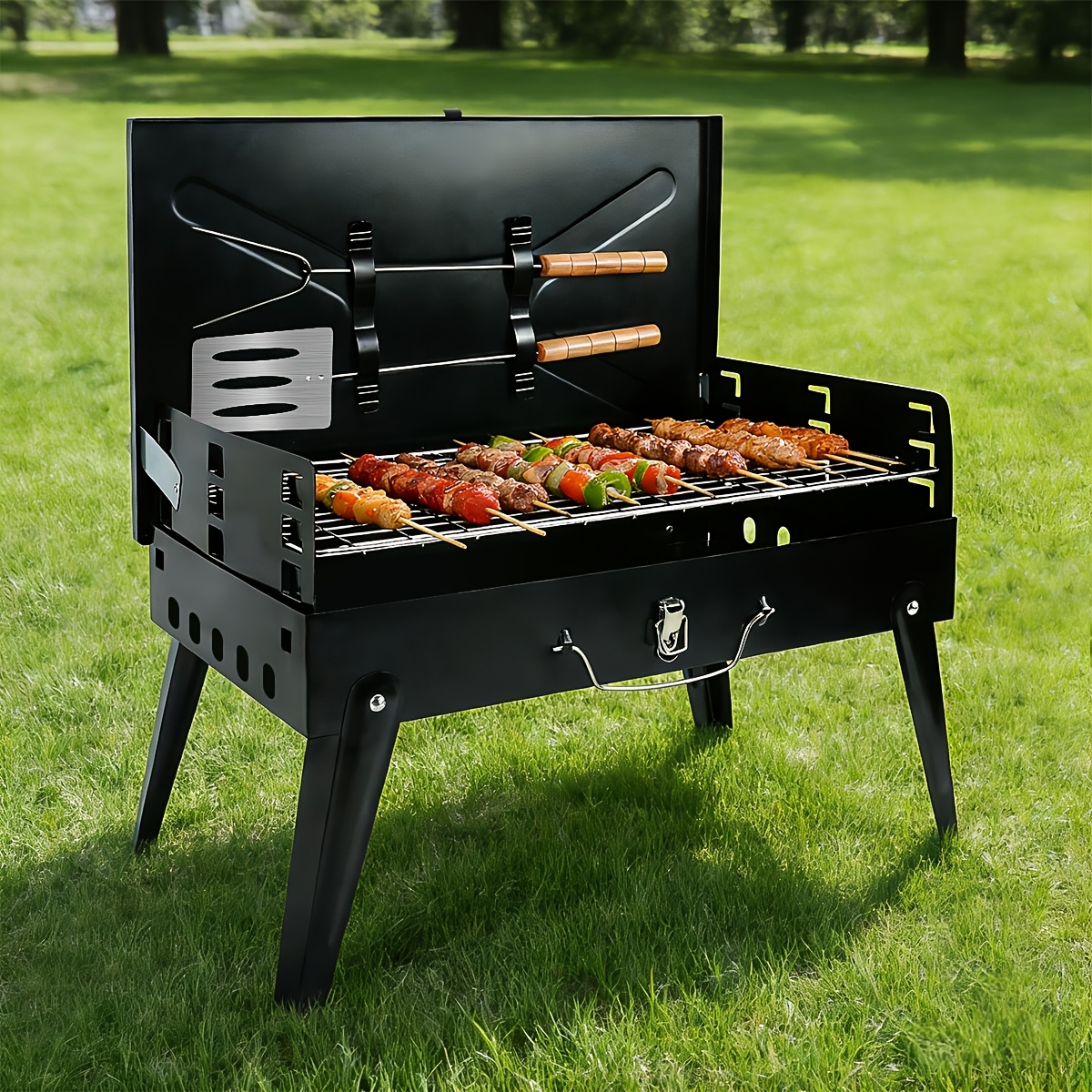 TEMU Portable Bbq Charcoal Grill Compact Folding Lightweight Small Outdoor Cooking For Camping Hiking Picnics Tailgating Beach Backyard Parties
