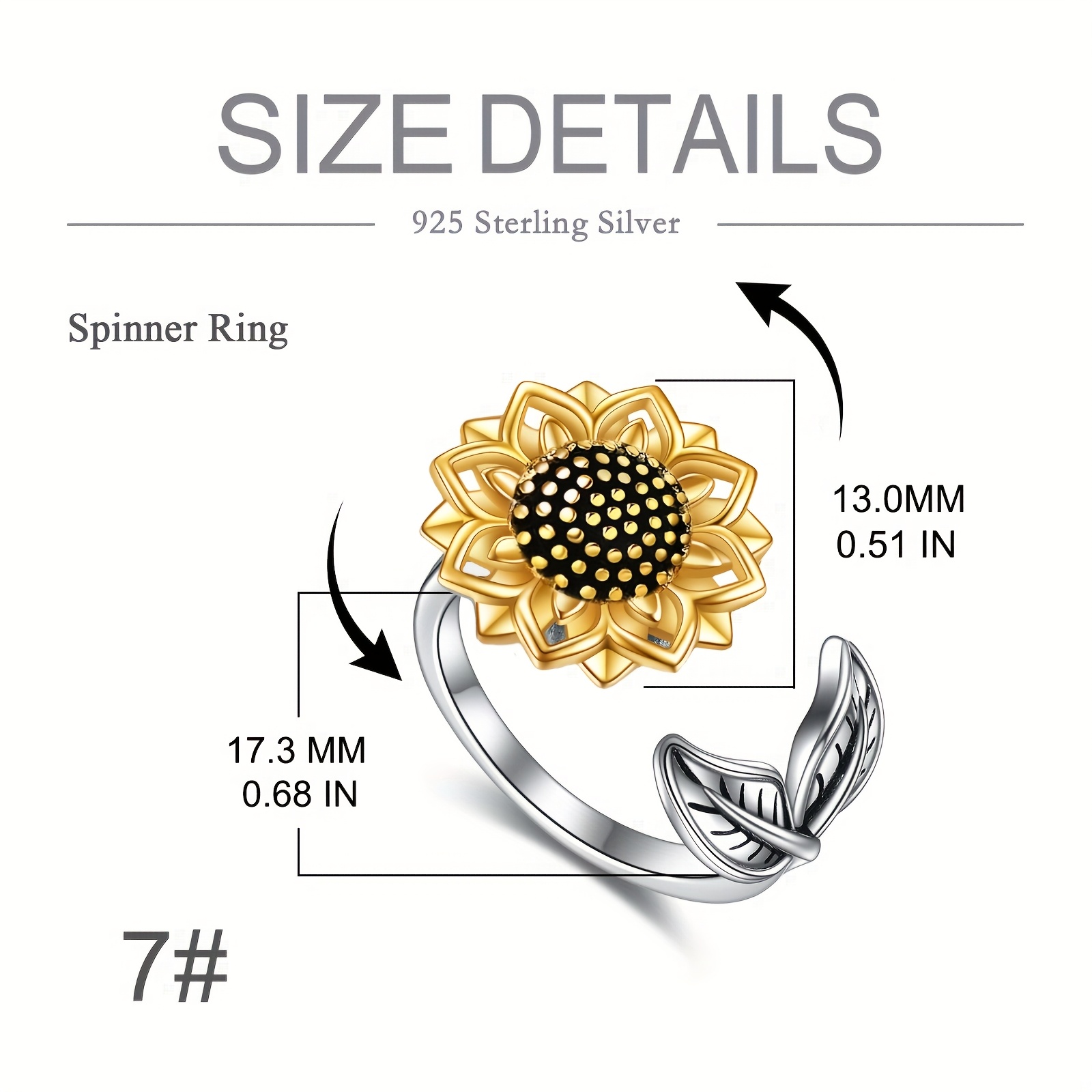 Sunflower Spinner Ring for Women in 925 Sterling Silver