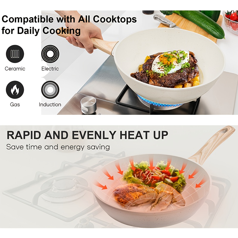 12pcs Non-Stick Granite Cookware Set Complete Kit with Frying Pans, Casserole, Saucepan, Lids Compatible, Pan Protector - Heavy-Duty Durable Cookware for All Stovetops (Hindu/Induction) - Ideal, Gift-giving, Christmas Gifts