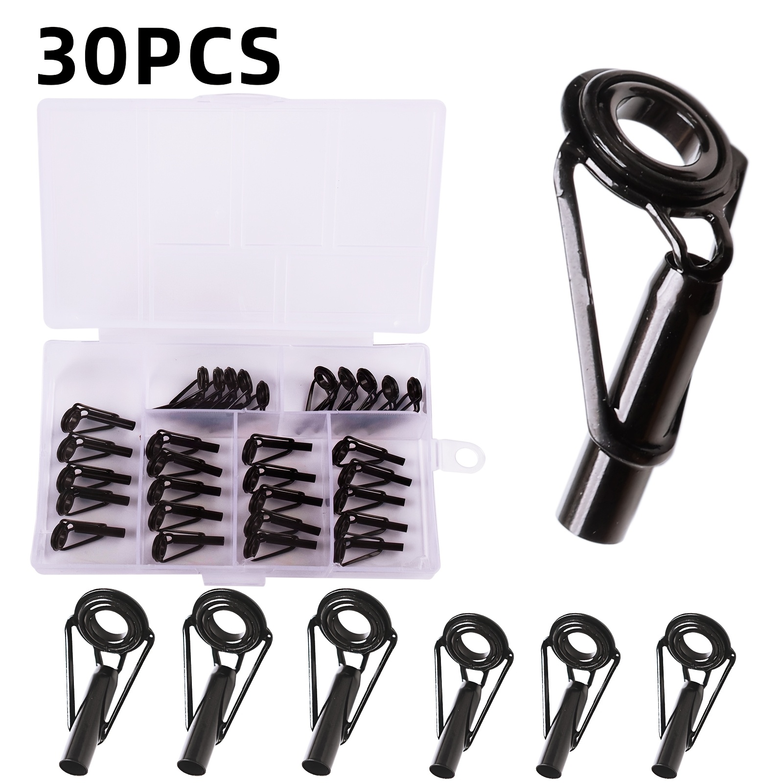 Image of 30pcs Lure Rod Guide Ring Black Stainless Steel Ceramic Ring Sea Fishing Rod Rock Fishing Rod Wire Passing Ring Fishing Tackle Additions