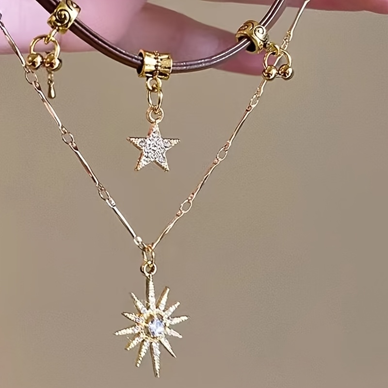 

1pc Pendentif Double Couche Élégant et , Ras du Cou, Chaîne Clavicule -, un et Cadeau