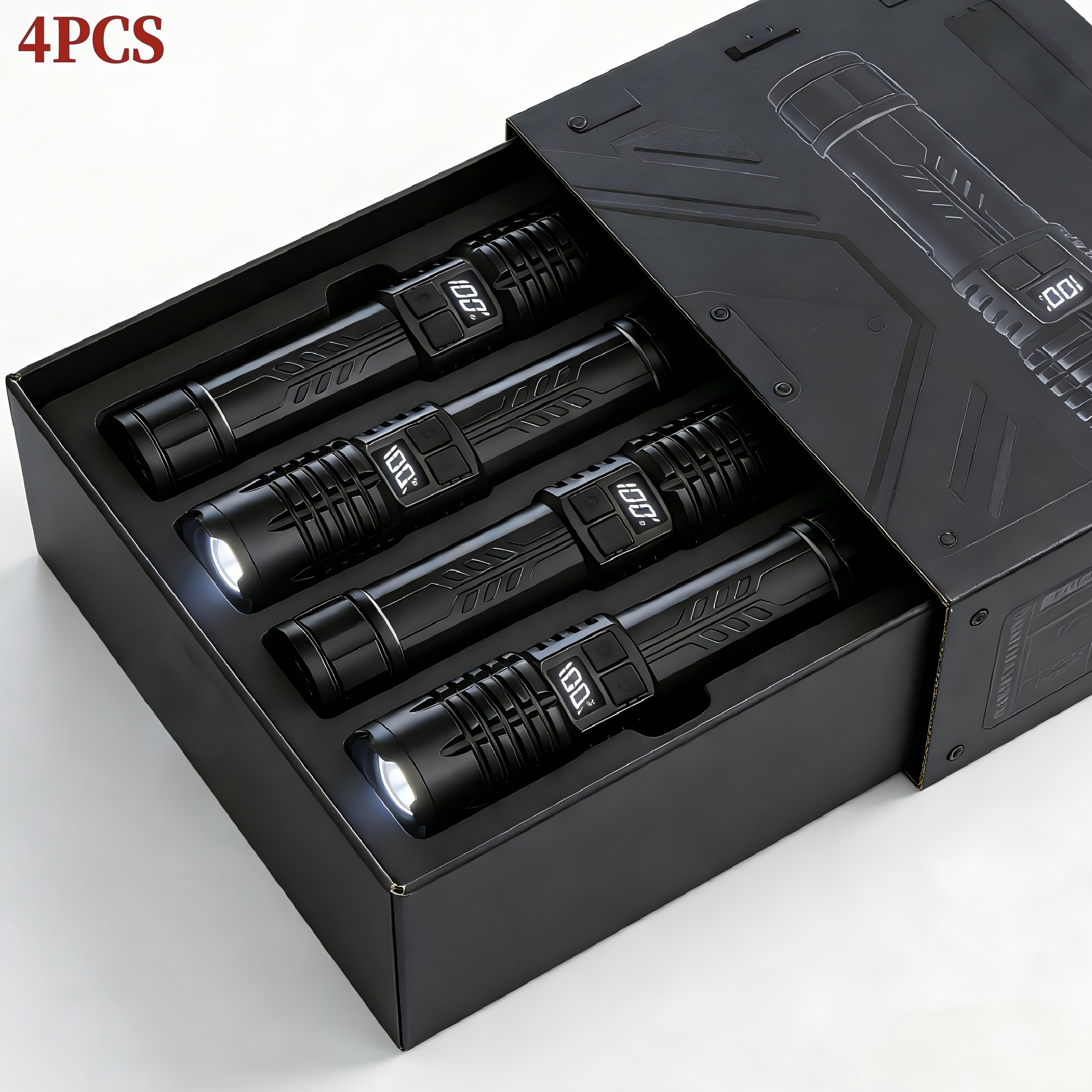 4-Pack Tactical Survival Kit Must Have: Super Bright Rechargeable LED Flashlights Set, Zoomable Spotlight & USB Charging For Emergency Preparedness, Power Outage Supplies, Camping Gear, Perfect Men Gifts
