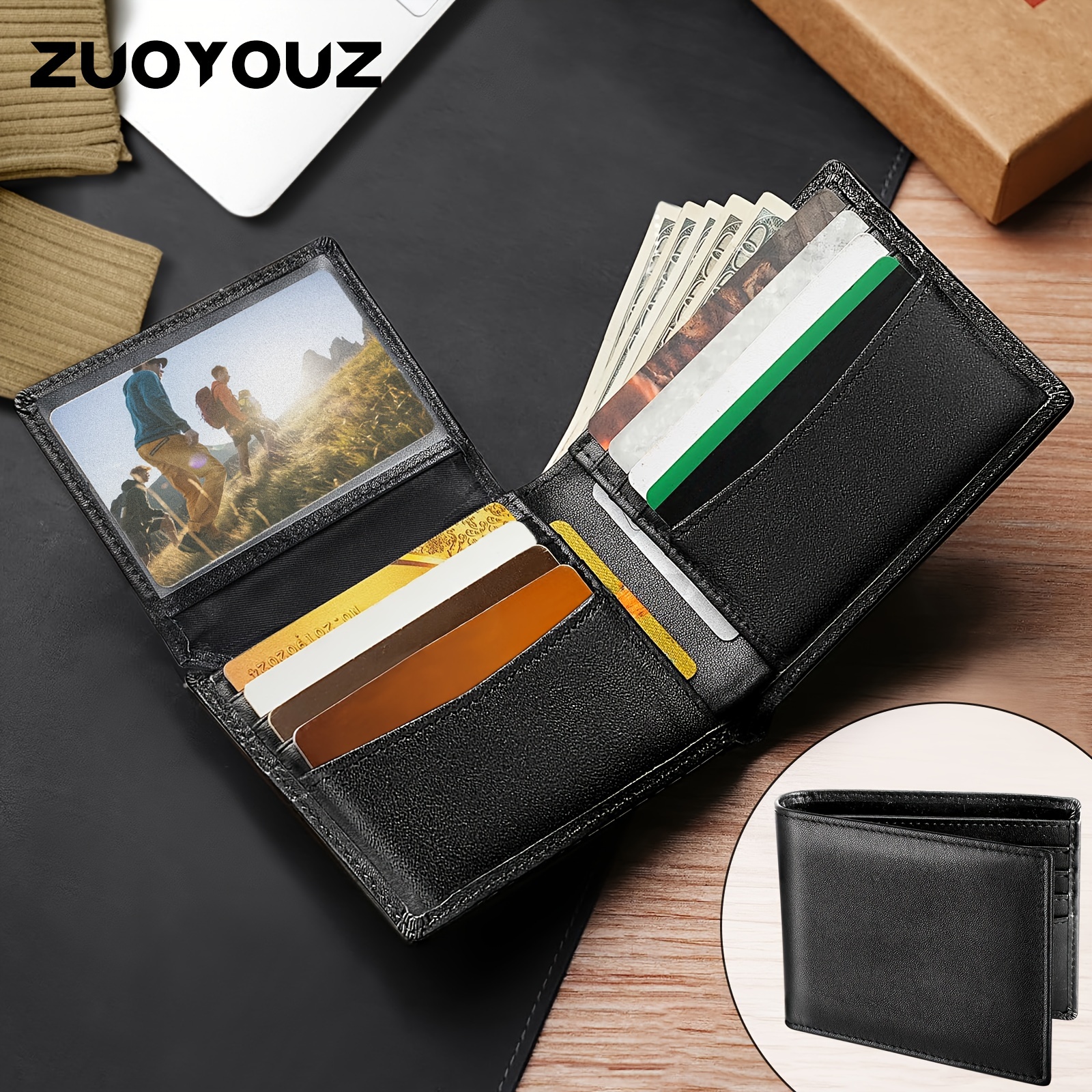 TEMU Leather Wallets For Men, Genuine Leather Mens Wallets Bifold Rfid Blocking With 2 Id Windows- Safe, Stylish, Father's Day Gift For Men