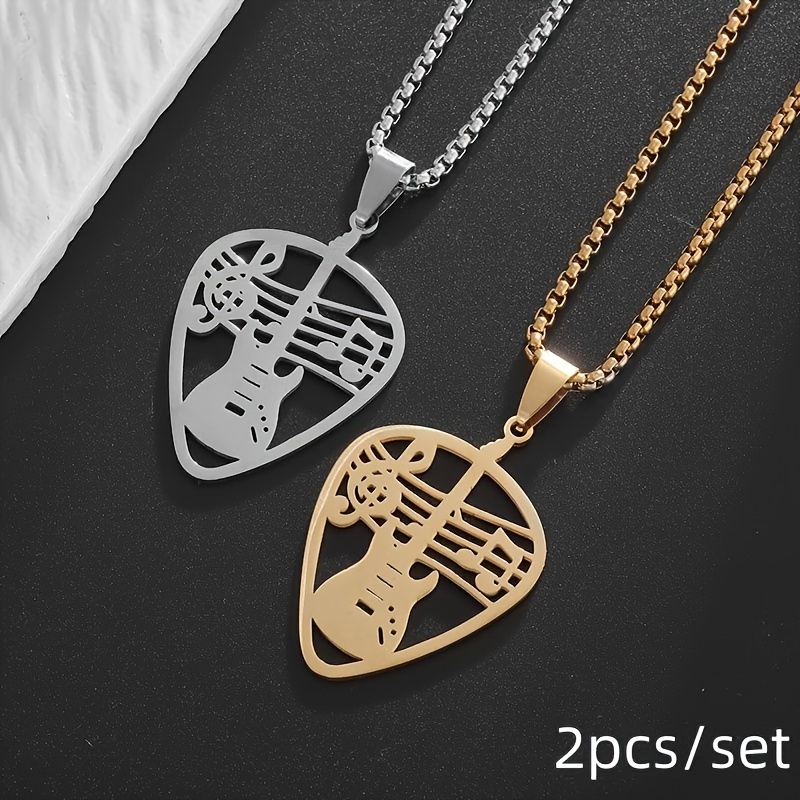 

2pcs/set And Steel Guitar Bass Pendant Necklace For Men And Women For