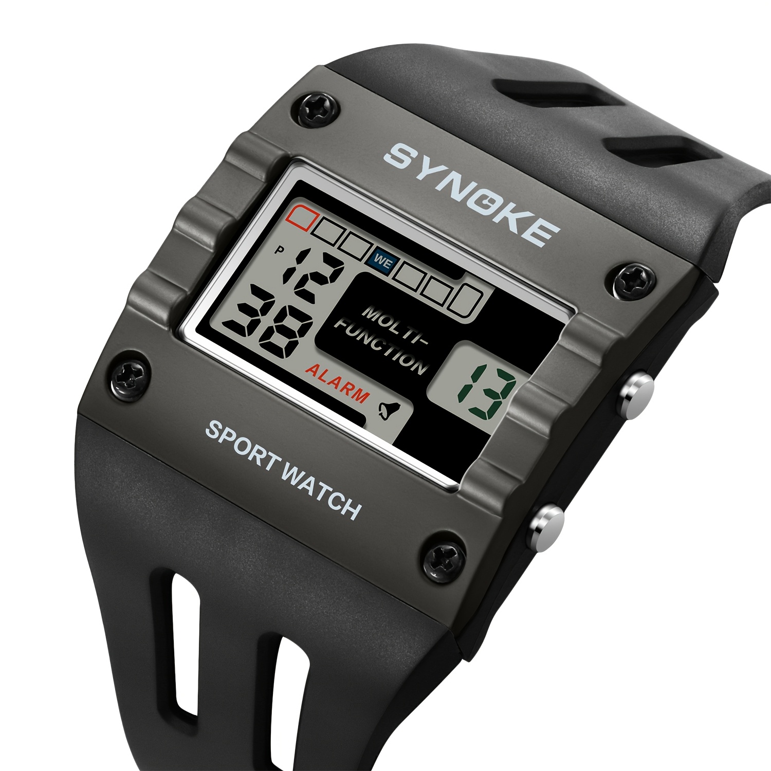 SYNOKE Men's Square Digital Watch - Large Display, Easy-to-Read, Multifunctional with Stopwatch & Alarm Clock