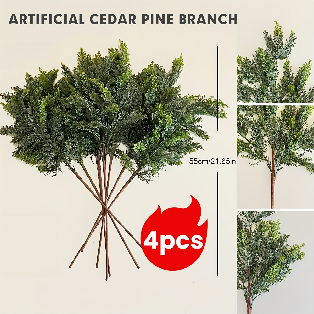 TEMU 4pcs Aiguilles de pin artificielles, fausses aiguilles de pin et branches d' pour la décoration, décorations florales de Noël, articles de