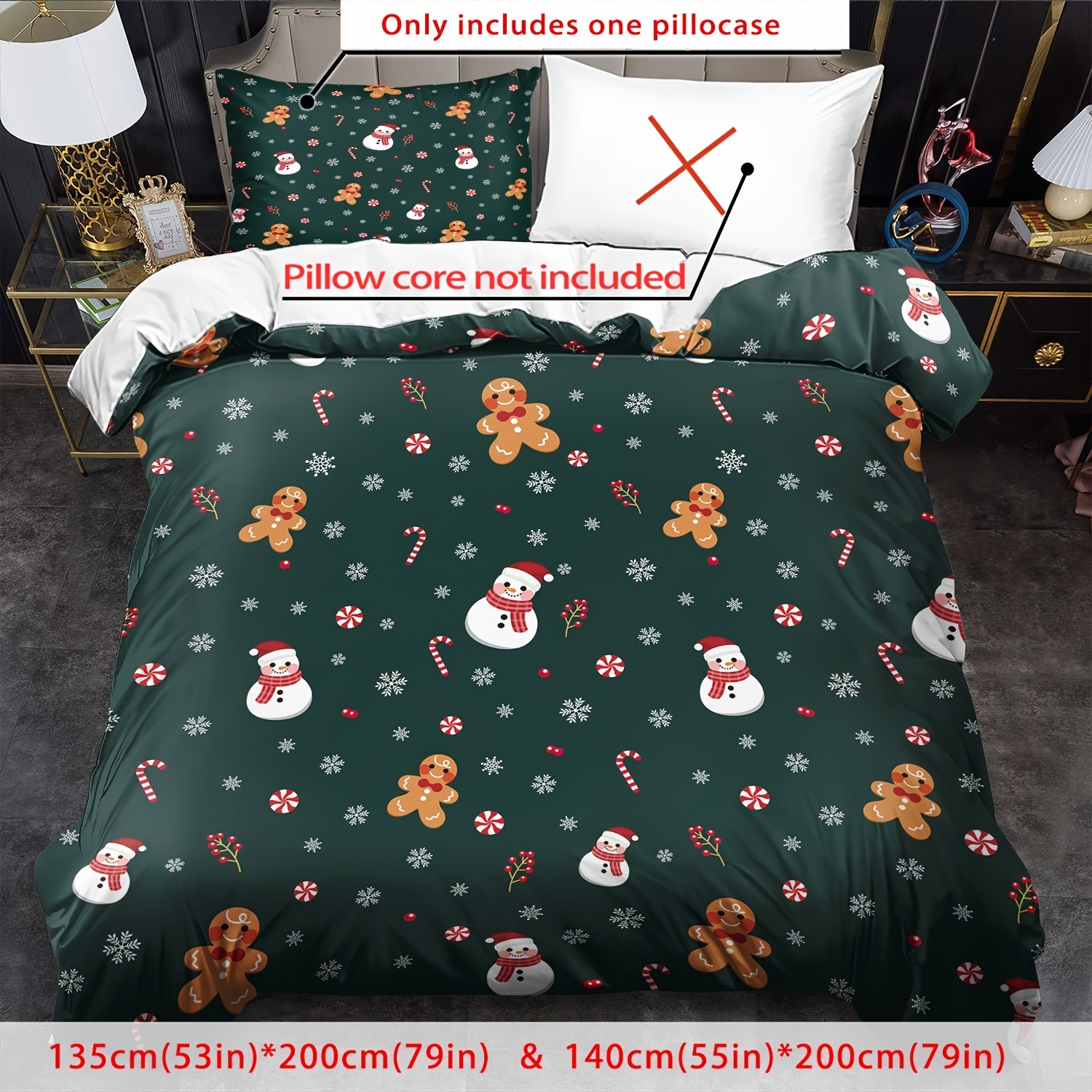 TEMU Green Bedding Gingerbread Man Duvet Cover Set Christmas Halloween Decor (includes 1pc Duvet Cover And 1/ 2pcs Pillowcases) Candy Cane Comforter