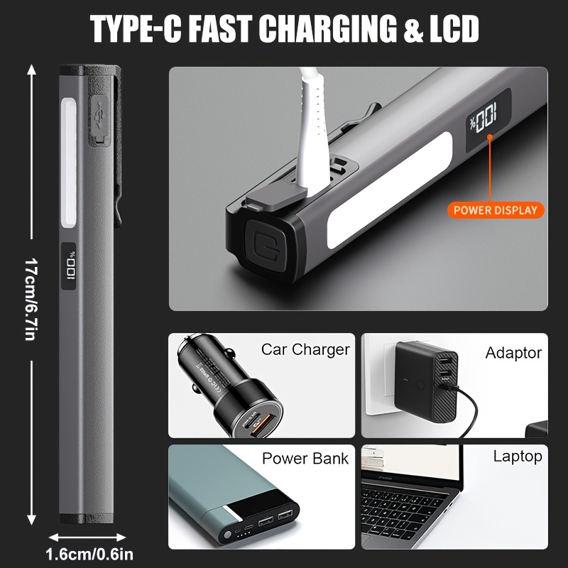Piccola Torcia Da Lavoro Ricaricabile COB, Torcia Tascabile A Led Portatile Ricarica Usb C 6 Modalita Di Illuminazione 96903516