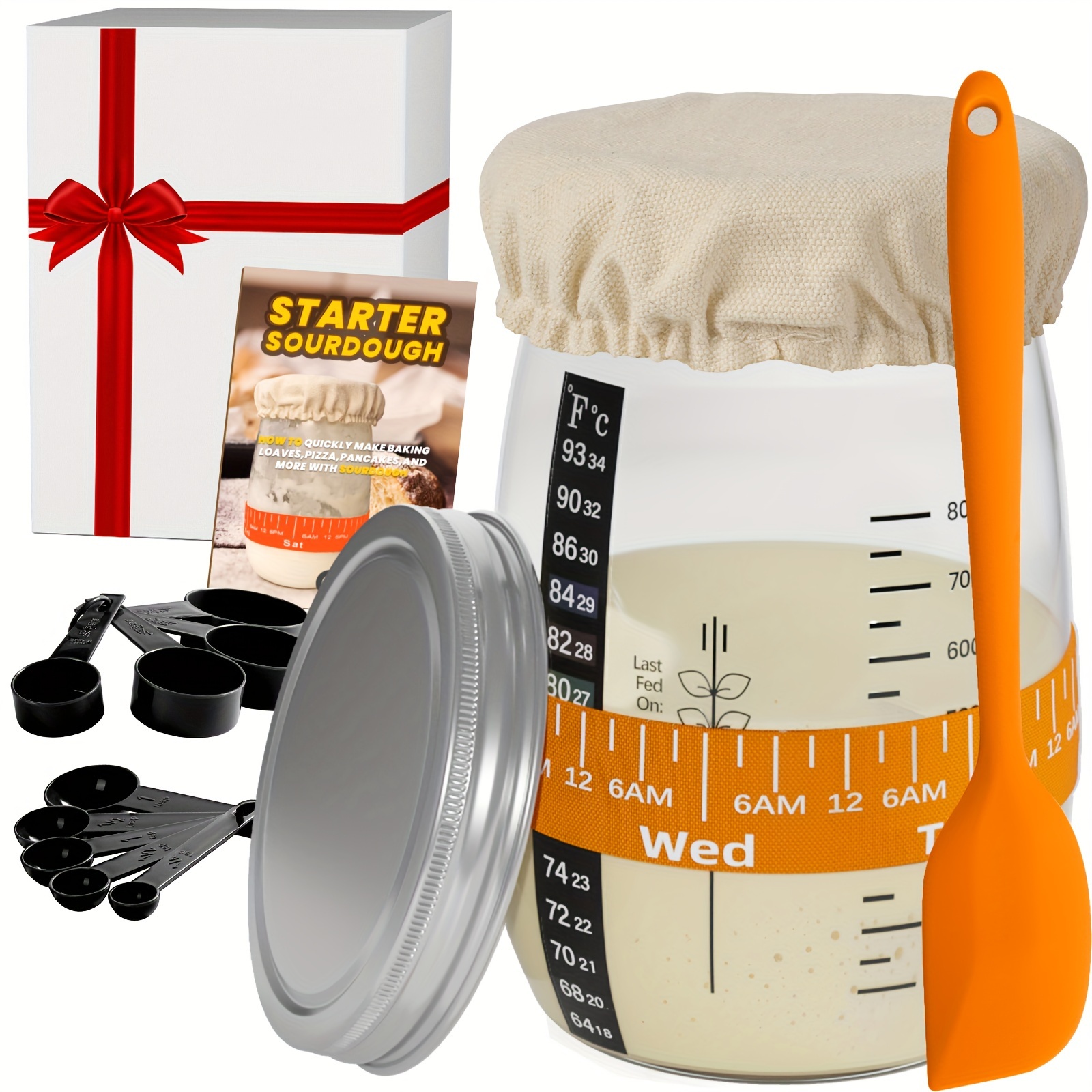 

Sourdough Kit, Sourdough Jar Feeding , Thermometer, Steel Lid, Measuring , Reusable Sourdough