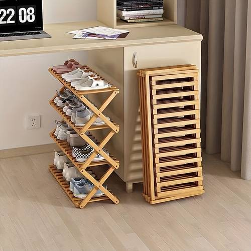 bamboo folding shoe rack multi layer storage organizer lightweight easy to store chestnut for living room 1 shelf no metal pipes