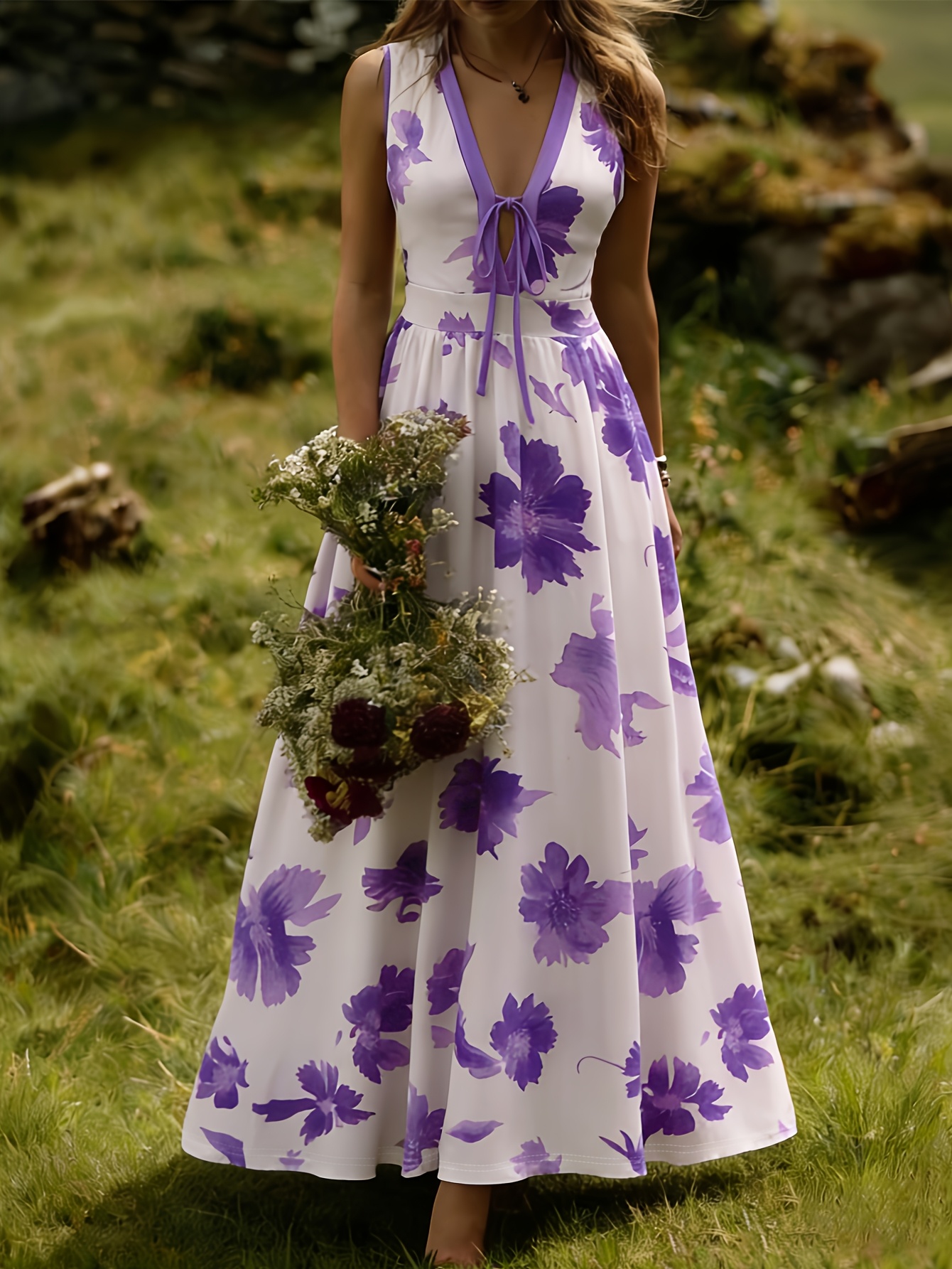 fitted lace wedding dress Lovely New Days Lavender Purple Ditsy Floral Dress – Shop the Mint main image 0