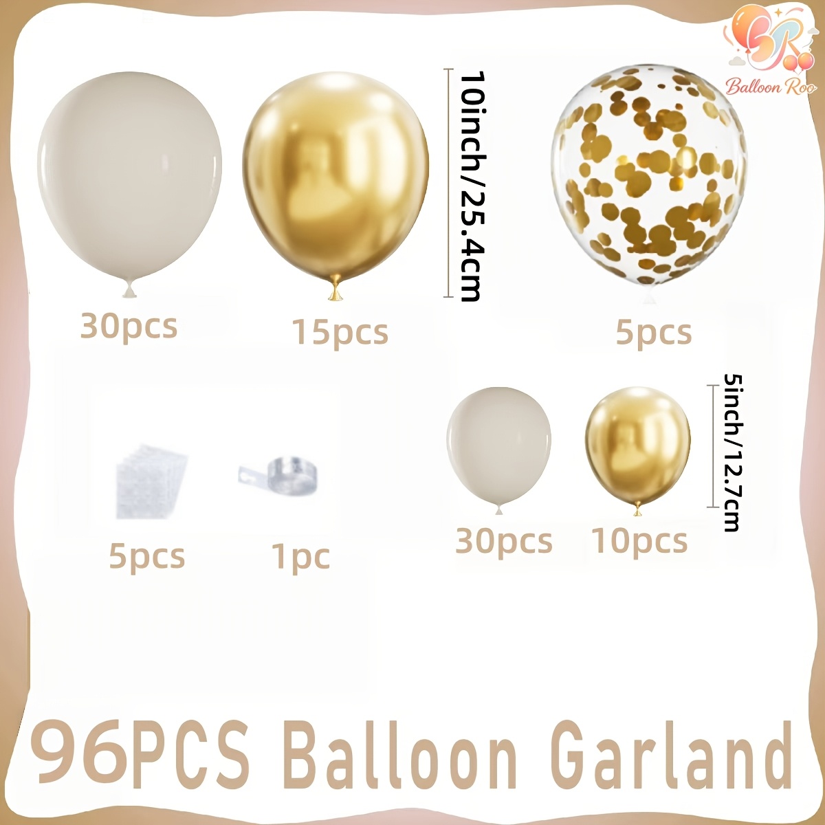 TEMU Kit di palloncini sabbia e oro da 96 pezzi, utilizzato per la decorazione ed esterna di celebrazioni di Capodanno, feste di famiglia, battesimi,