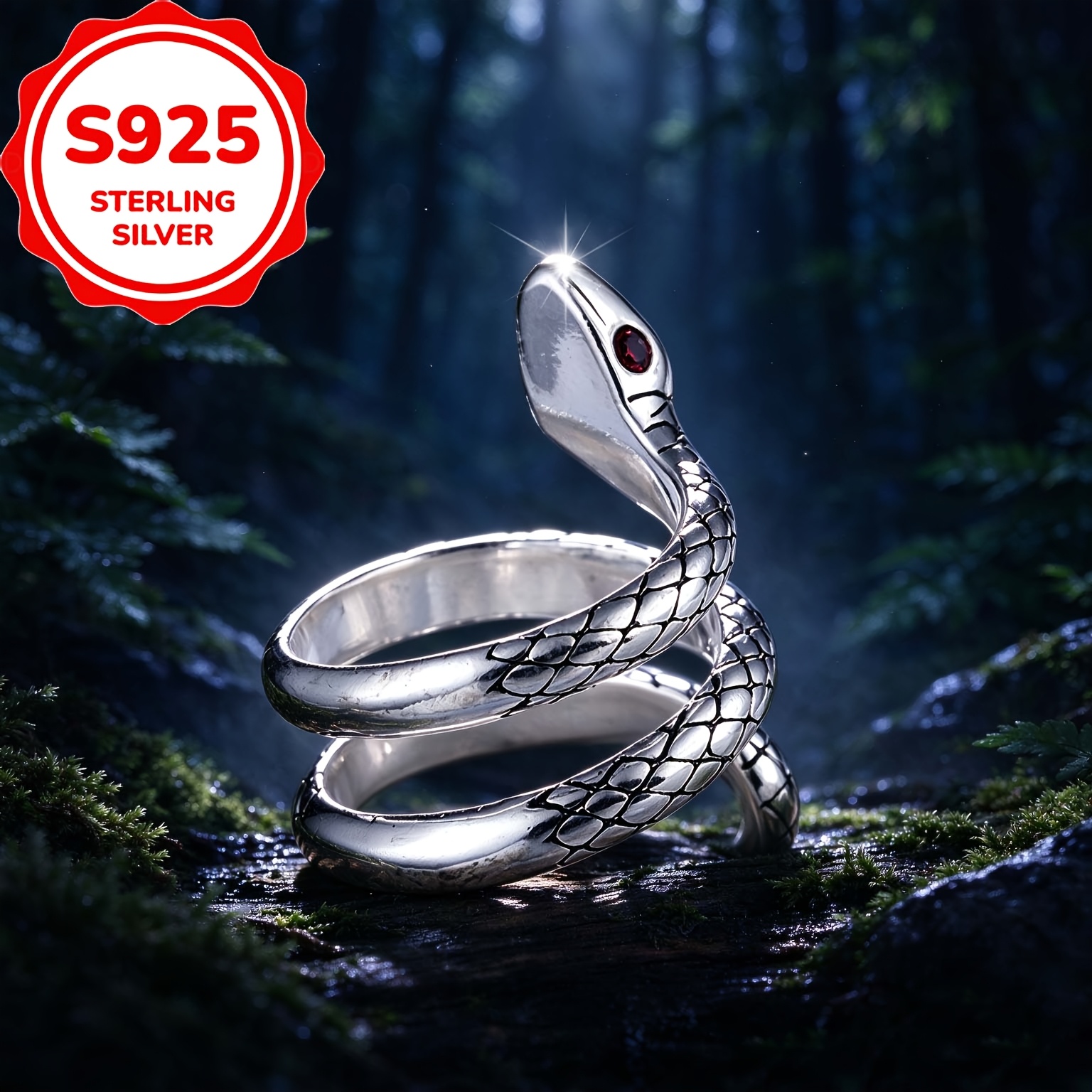 Women's S925 Silver Open-Ended King Snake Ring