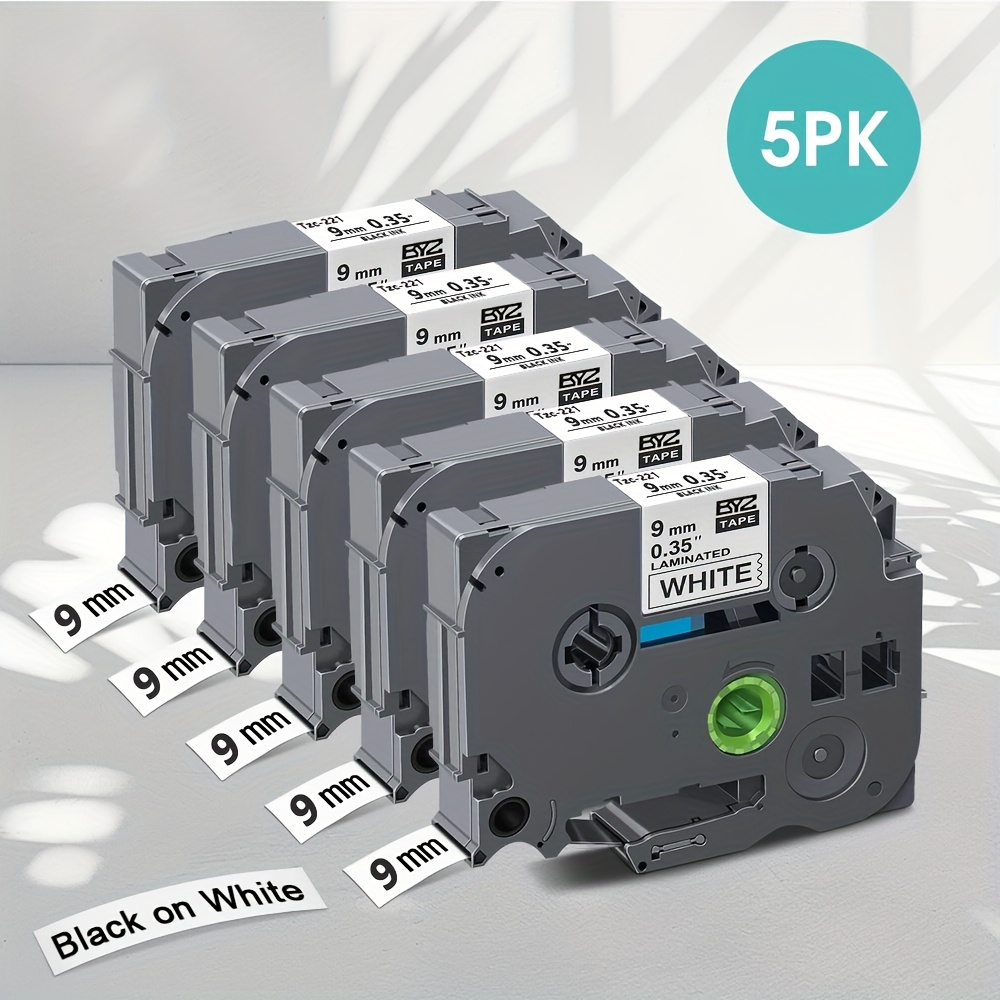E-shop 1-5 Stück 9mm 221 TZe Etikettenband Kompatibel mit Brother TZe221 TZ221 TZ 9mm Laminiert für Brother Etikettendrucker; Kompatibel mit Brother