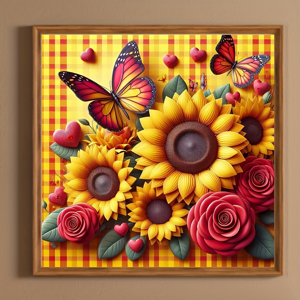 

Round Diamond Painting Kit With Acrylic Sunflowers And Butterflies Design - Frameless Set