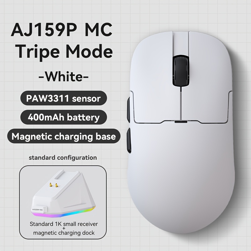 Image of Ajazz Aj159/aj159p Mc Wireless Gaming Mouse Features A Paw3311 Sensor, Weighs As Light As 56 Grams, Adjustable Up To 12000 Dpi, 1khz Rate, Ergonomic Connection, Usb Type-c Charging