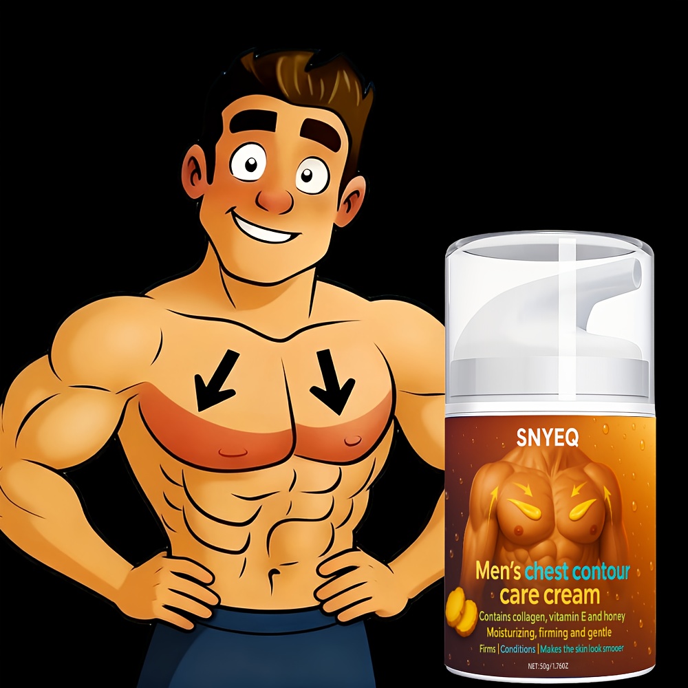 50g Men's Chest Contour Massage Cream with Vitamin E, Collagen & Honey - Natural Firming & Lifting Gel for Pectoral, Sensitive Beige, Toning, Quick-Absorbing Moisturizer, Male Breast Lift & (All Beige Types)