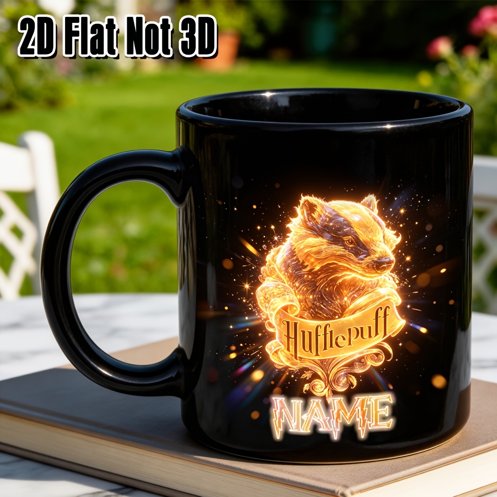 TEMU 1pc Wb Harry Potter Hufflepuff Badger Mug With Wb Emblem & Glow Suitable For Coffee, Tea, - Personalized Name/initials/course Years, Ceramic Cup