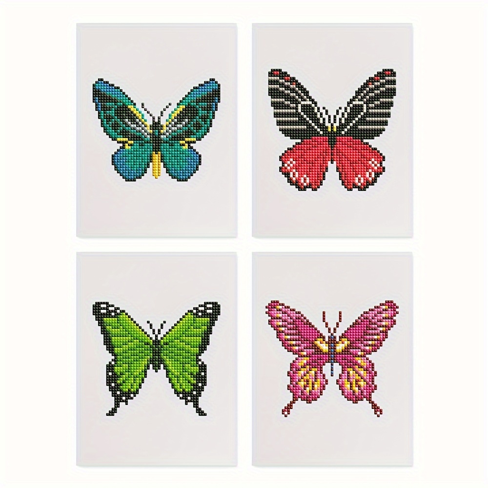 4pcs Mini Diamond Painting Set, Frameless Colored Butterfly Square Diamond Painting Art, Handmade Home Decoration Desktop Ornament As A Holiday Gift, 15x20cm/5.9x7.9 Inches