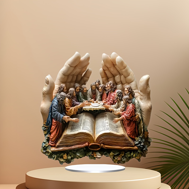 1pc bohemian prayer hand statue the last supper religious desktop art decoration 7 87inx7 26in with stand 2d shop display room window birthday housewarming christmas gift holiday gift details 6